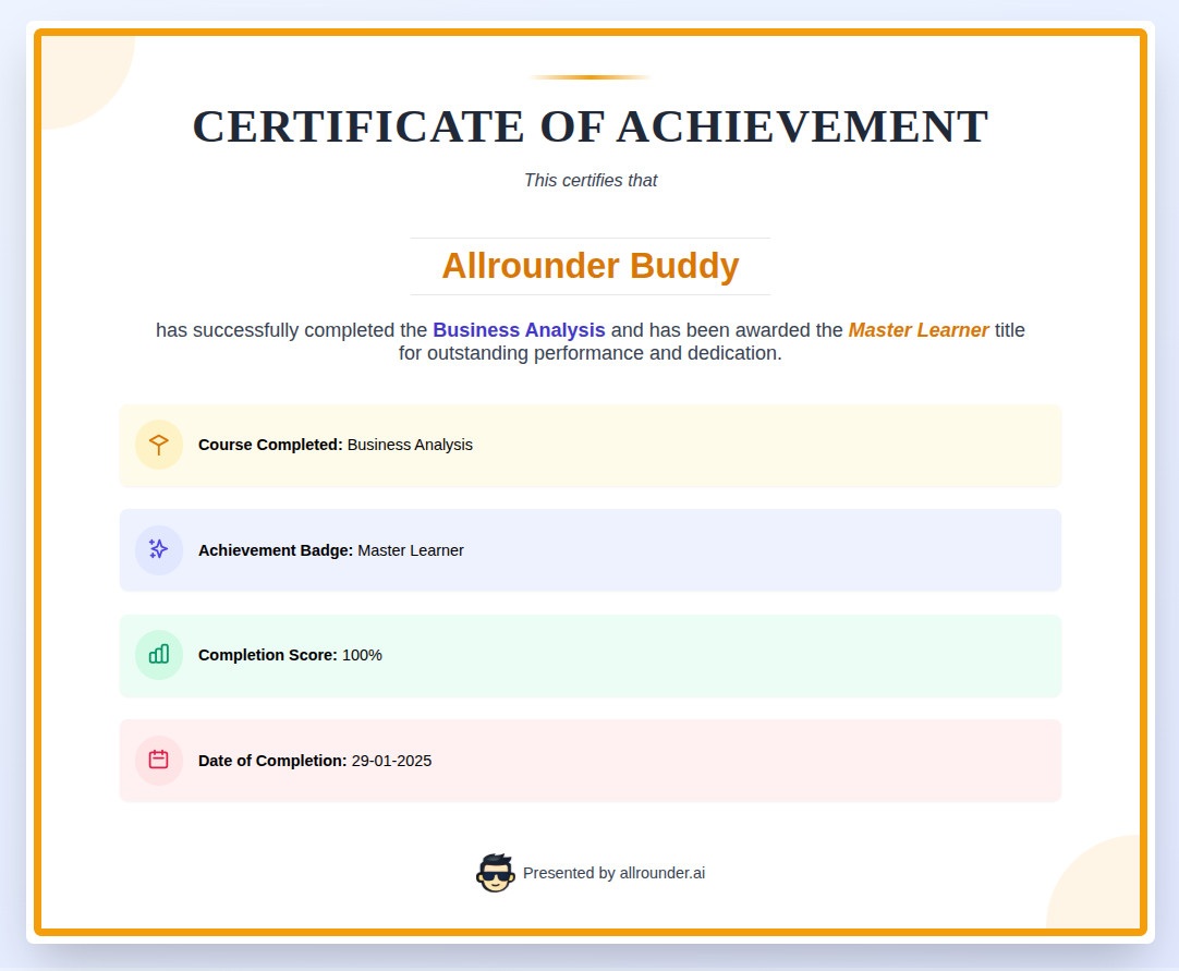 A sample AllRounder.ai course certificate